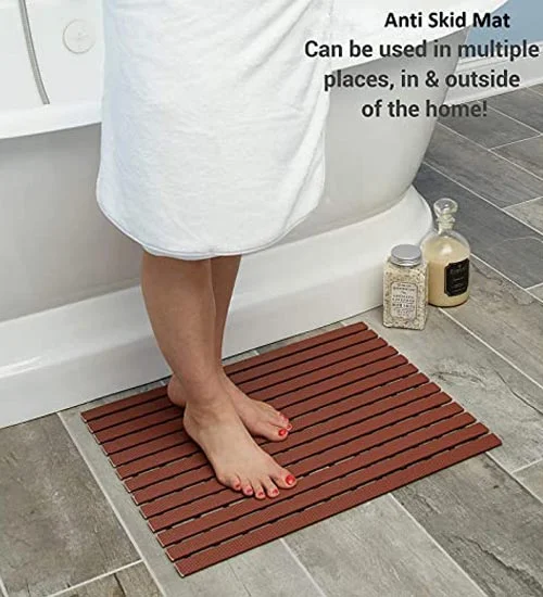 Shower Plastic Mat Anti Slip for Shower, Kitchen, Wet Area, Laundry Room Indoor Outdoor, Non Skid (Grey, 61cm x 45cm) - Brown